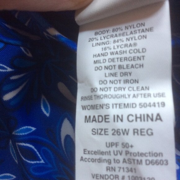 L.L. Bean Square Neck Tank Suit NWT Radiant Blue Motif UPF 50+ Size 26W Regular - Picture 7 of 7